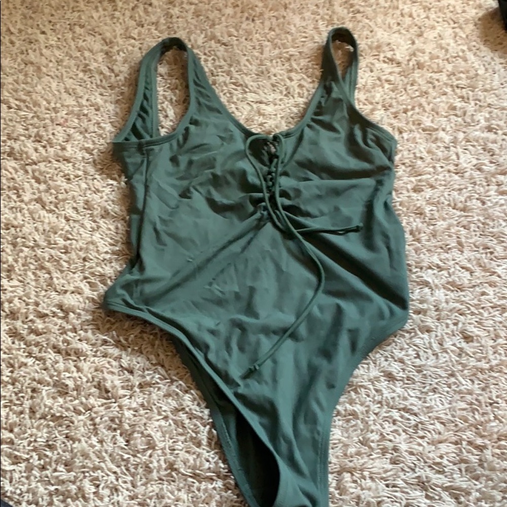 Army Green Lace Up One Piece Swimsuit
